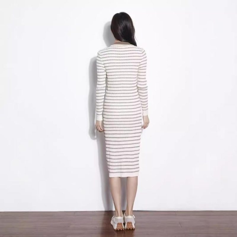 Womens Scalloped Knit Midi Dress White |  Sweaters & Knits Clothing Dresses