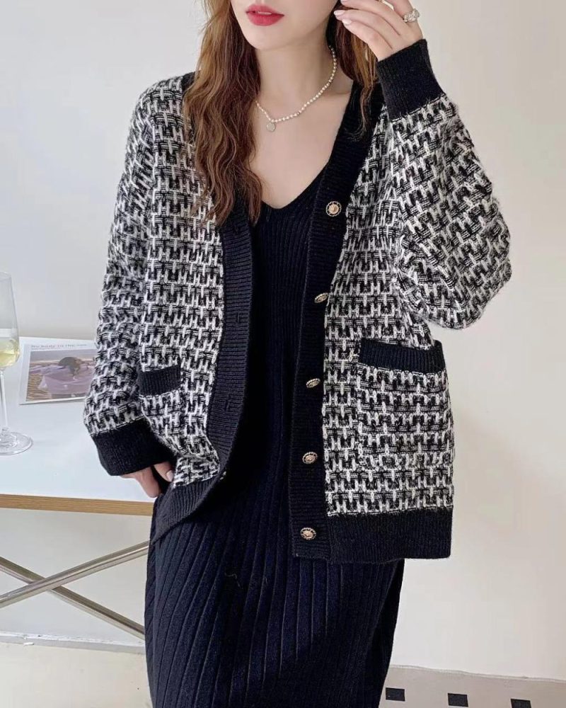 Womens Tweed Cardigan Grey/Black |  Sweaters & Knits Clothing Grey/Black